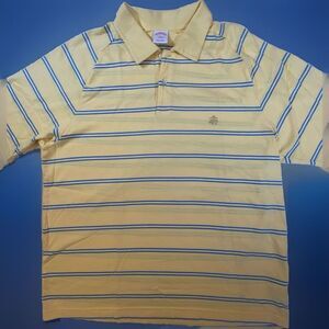 Brooks Brothers Shirt Mens Large Polo Yellow Stripe Performance Knit Preppy Golf